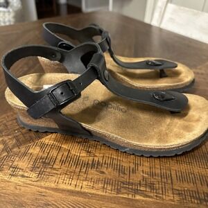 PAPILLIO by BIRKENSTOCK Thong Sandals Black Women Sz 38 7-7.5 Comfortable Arch